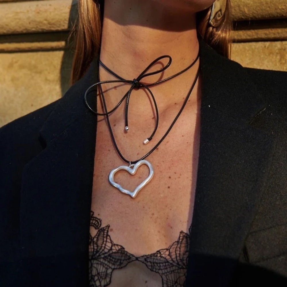 Silver Rope Line Heart Pendant Necklace
